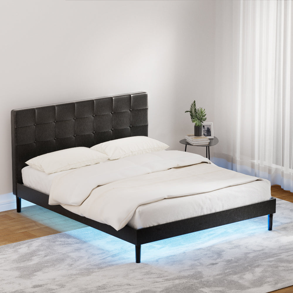 Artiss Bed Frame Queen Size LED Black RAVI