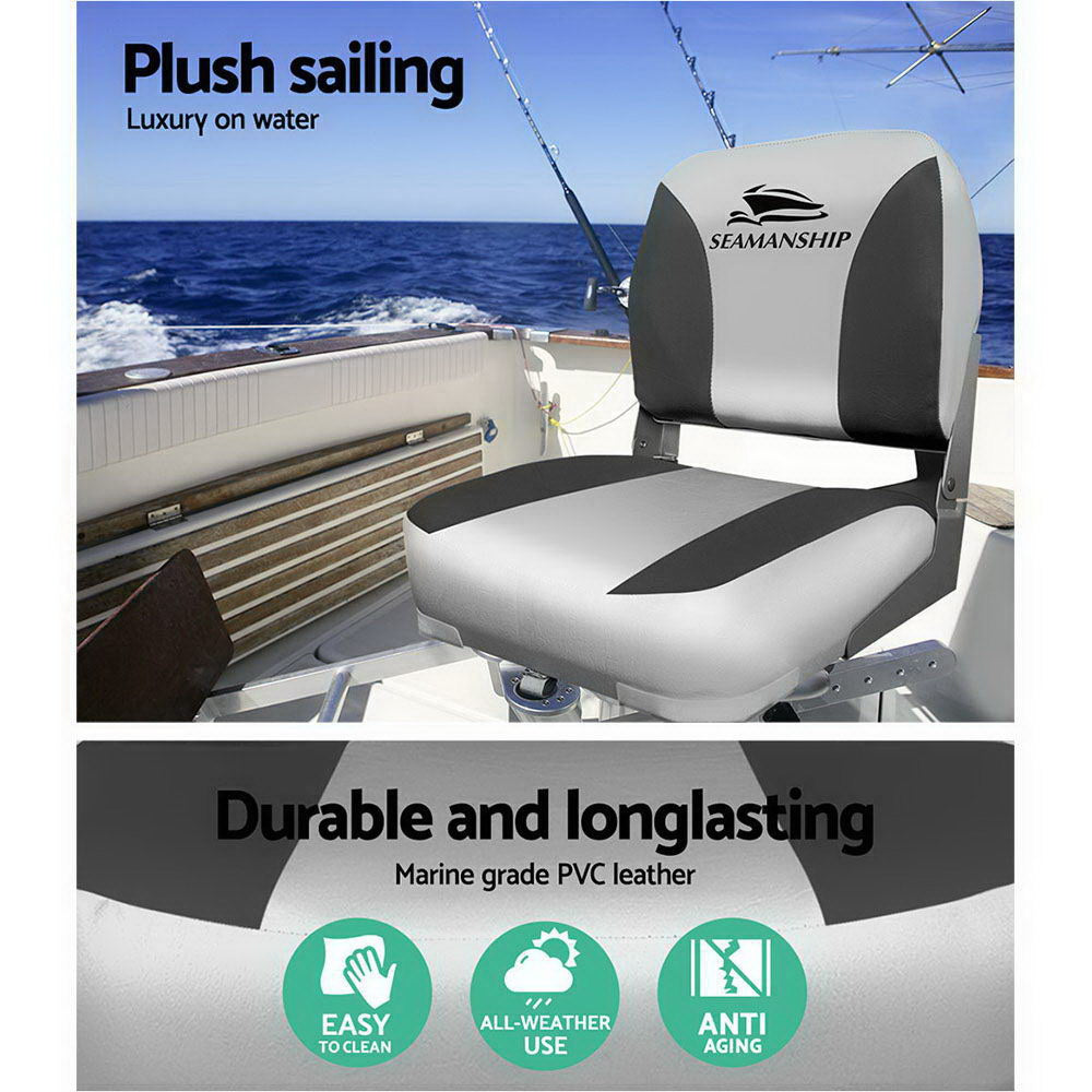 Seamanship 2X Folding Boat Seats Marine Swivel Low Back 13cm Padding Charcoal