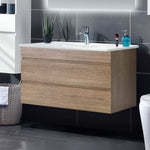 Wall-Hung Vanity Unit 915mm with Ceramic Basin, Oak - Cefito