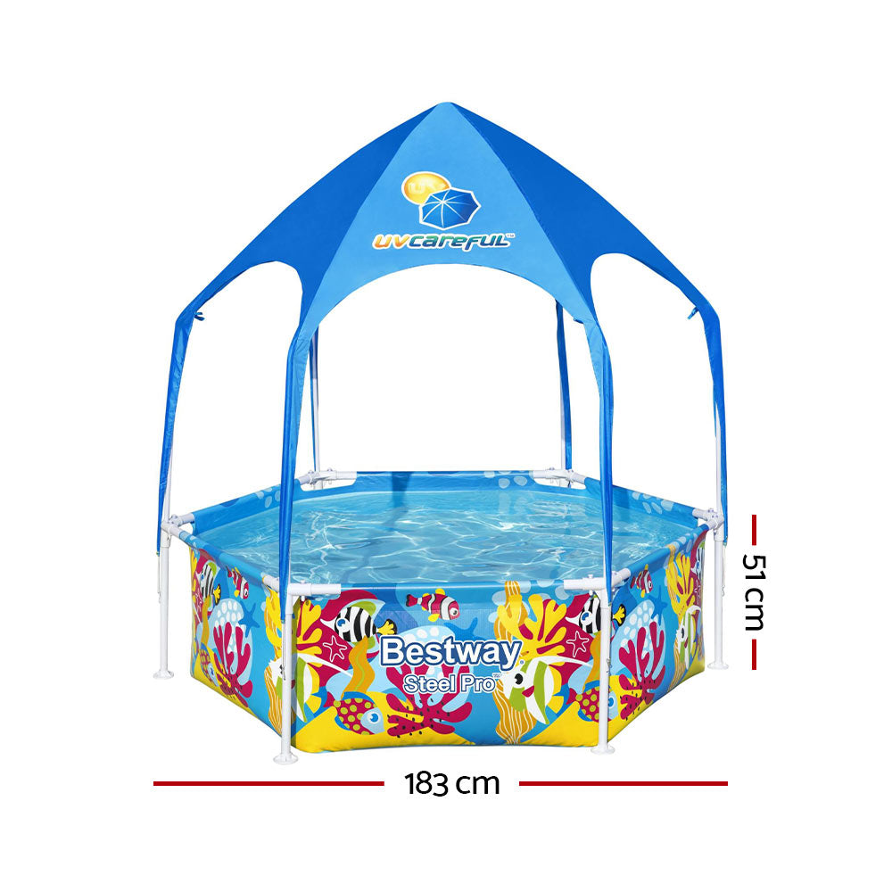 Bestway Kids Pool 183x51cm Steel Frame Swimming Play Pools Canopy 930L
