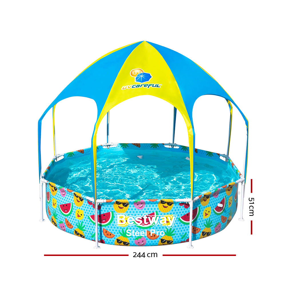 Bestway Kids Pool 244x51cm Steel Frame Swimming Play Pools Canopy 1688L