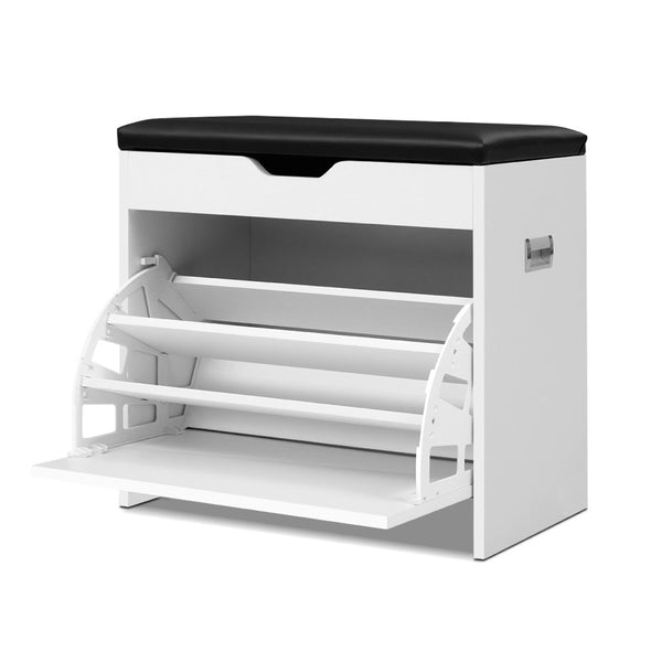 Artiss Shoe Cabinet Bench Shoes Organiser Storage Rack Cupboard White 15 Pairs