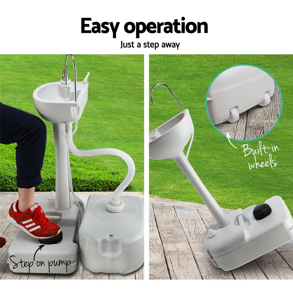 Portable Foot Pump Camping Hand Wash Sink Basin 43L Weisshorn