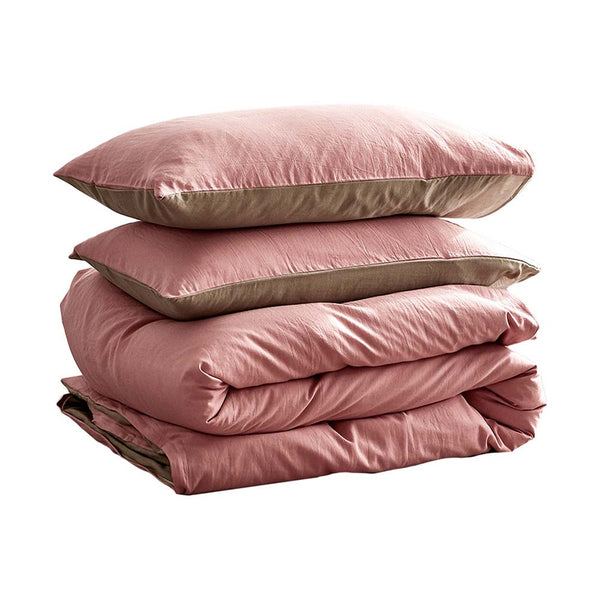 Cosy Club Washed Cotton Quilt Set Pink Brown Single