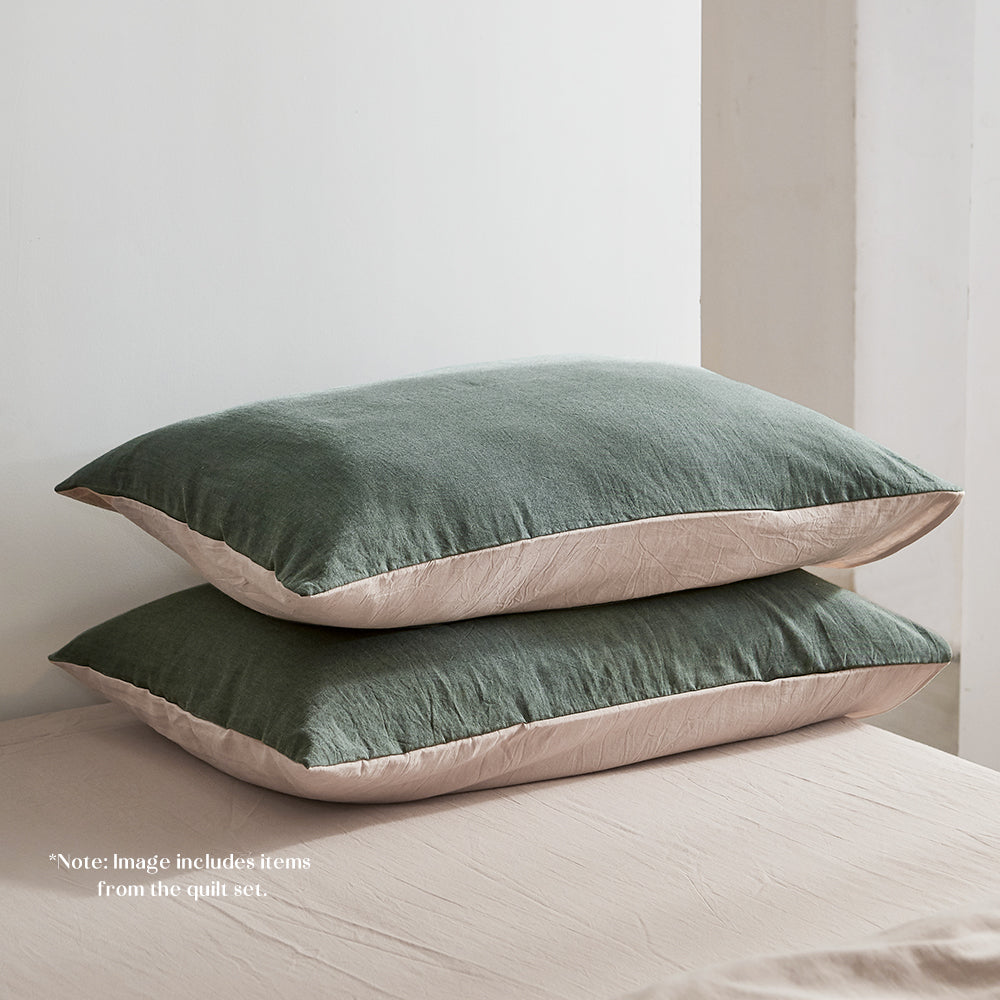 Cosy Club Cotton Bed Sheets Set Green Beige Cover Single