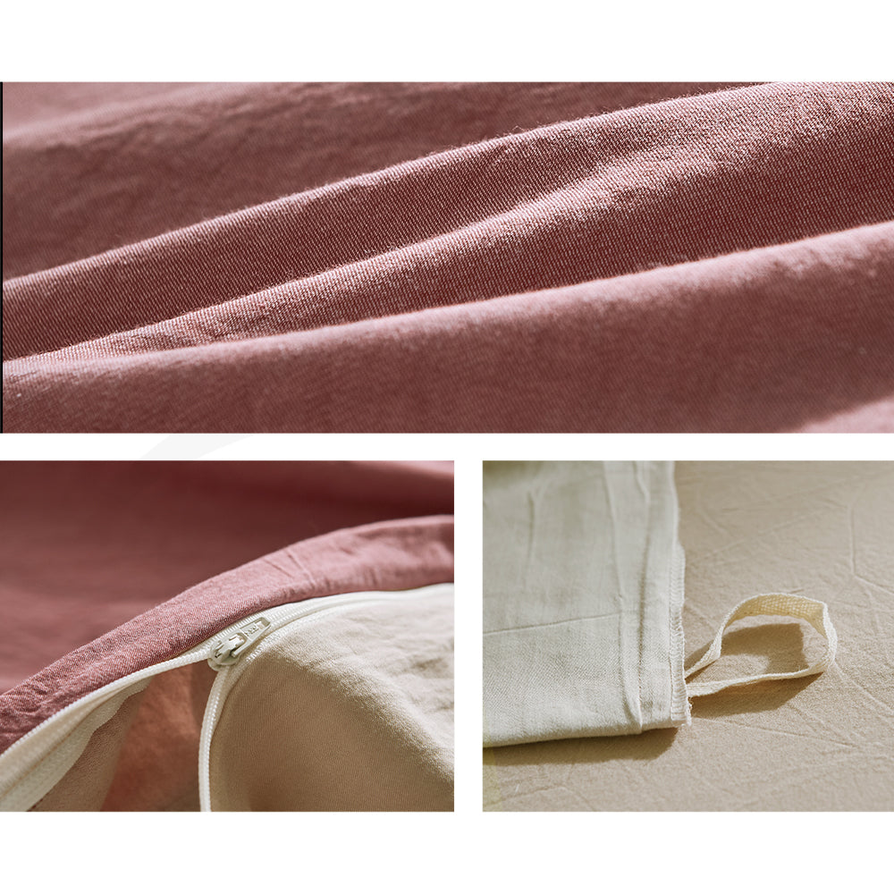 Cosy Club Cotton Bed Sheets Set Red Beige Cover Single