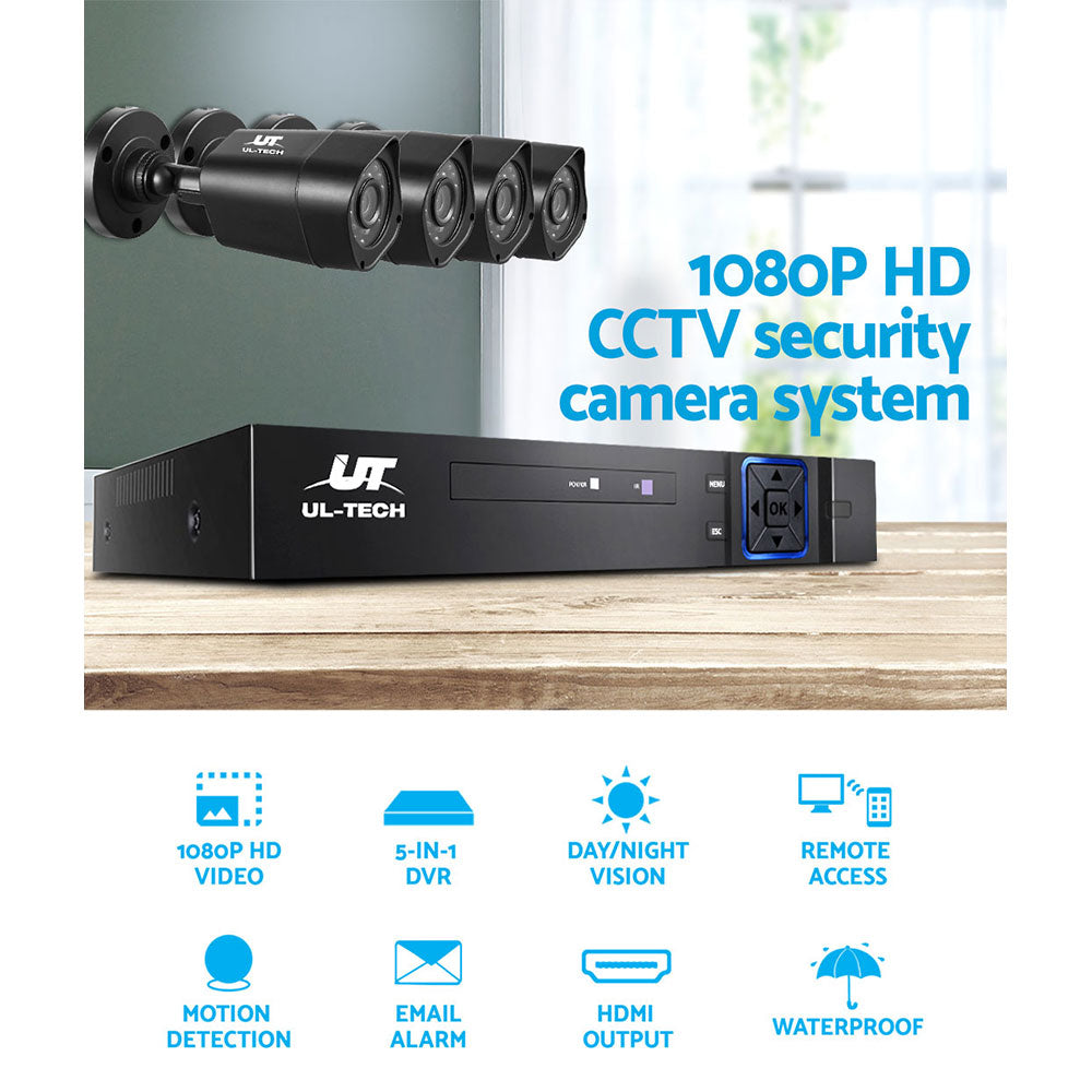 1080p 4CH DVR 4-Camera CCTV Security System, Remote Access UL-tech