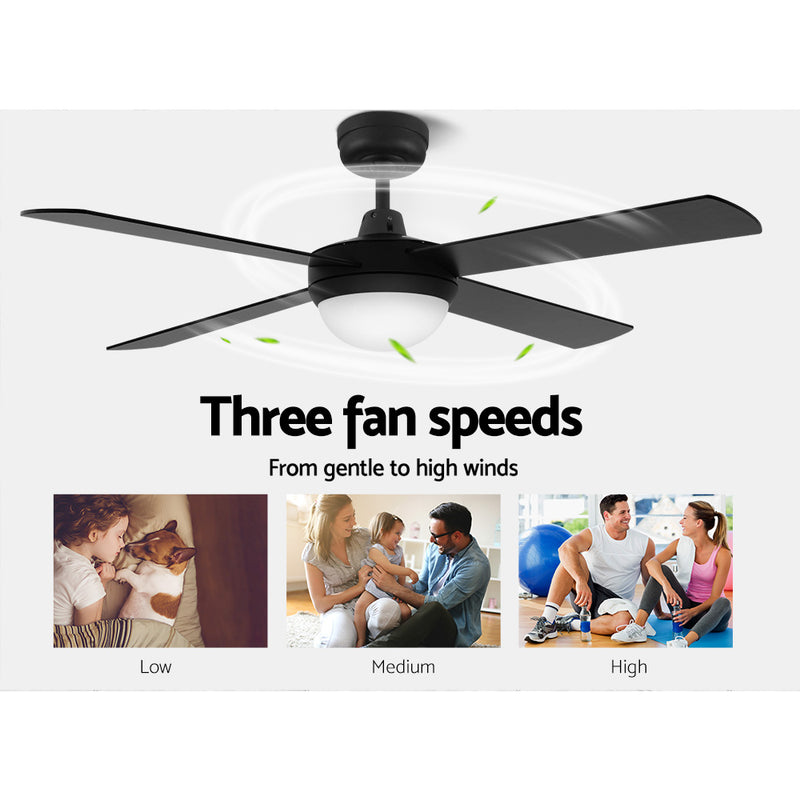 Devanti 52'' Ceiling Fan w/Light w/Remote Timer - Black