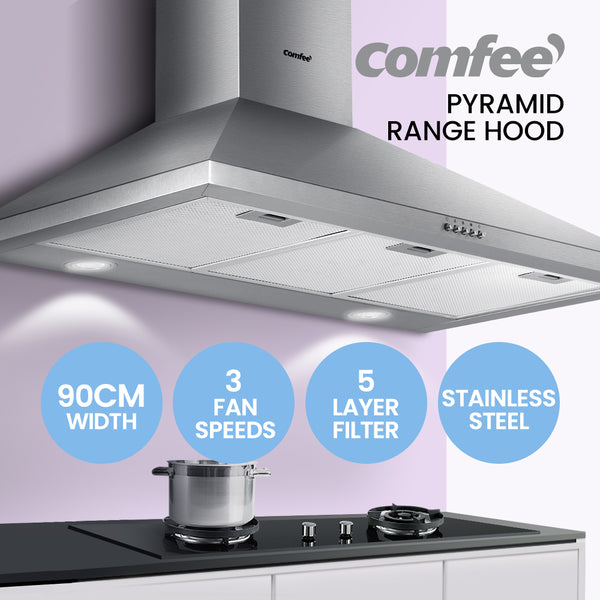 Comfee Rangehood 900mm Range Hood Stainless Steel Home Kitchen Canopy Vent 90cm