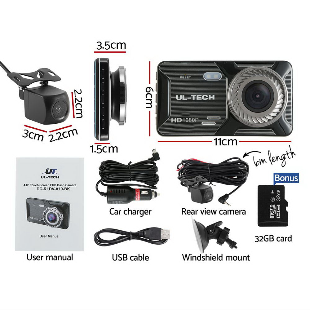 UL-tech Dash Camera 1080P 4" Front Rear Cam,UL-tech Dash Camera 1080P 4" Front Rear View Dual Cam Car DVR Reverse Recorder