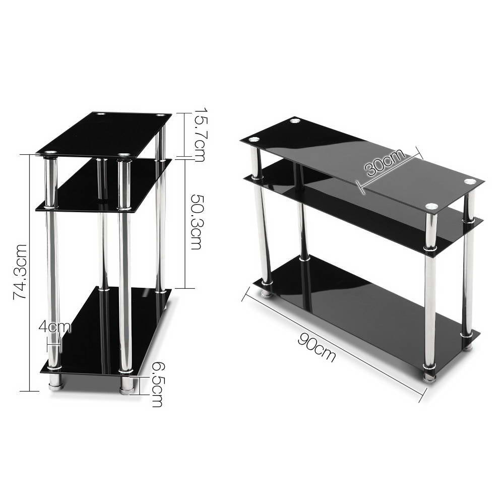 Artiss Console Table Tempered Glass Black