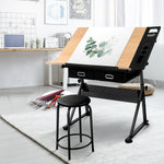 Adjustable MDF Drawing Desk with Stool & Storage - Artiss