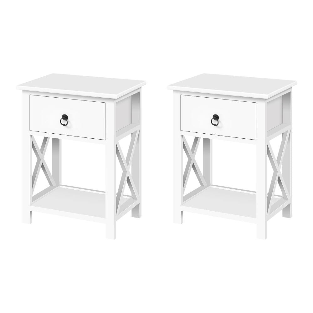 Artiss 2 X Bedside Table 1 Drawer with Shelf - EMMA White