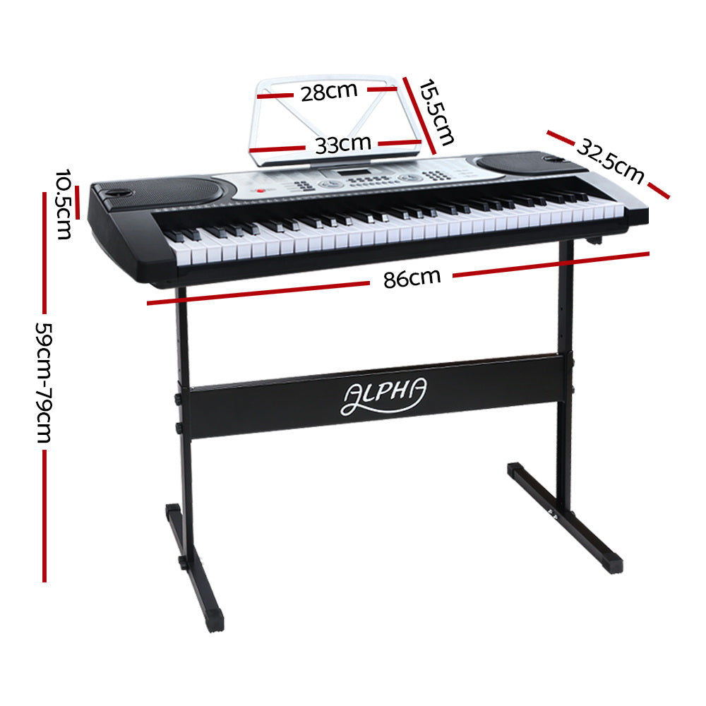 Alpha 61 Keys Electronic Piano Keyboard Digital Electric w/ Stand Beginner Silver