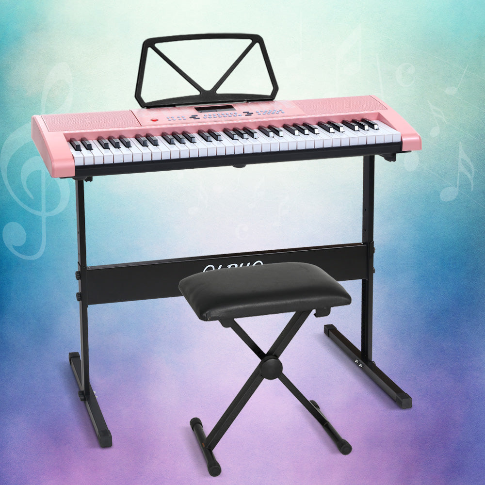 Alpha 61 Keys Electronic Piano Keyboard Digital Electric w/ Stand Stool Pink