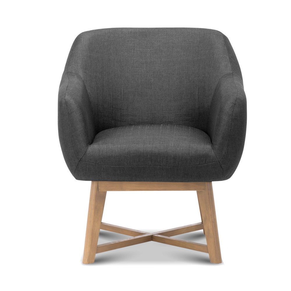 Charcoal Faux Linen Accent Armchair with Criss-Cross Base Artiss