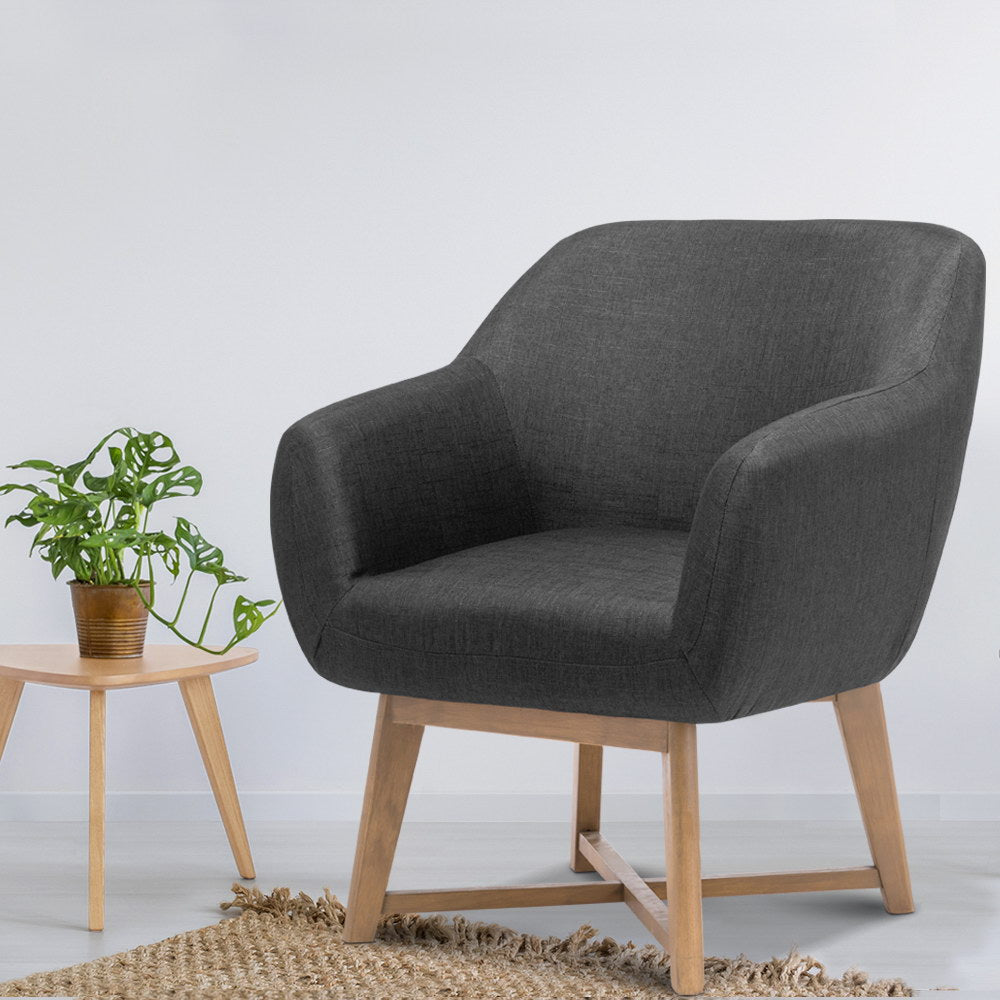 Charcoal Faux Linen Accent Armchair with Criss-Cross Base Artiss