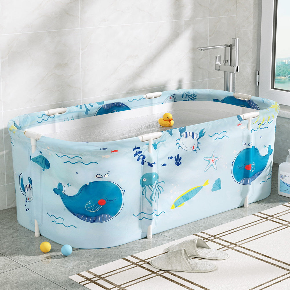 Weisshorn Foldable Bathtub PVC Spa Bucket Inflatable Cushion 132x65cm Blue