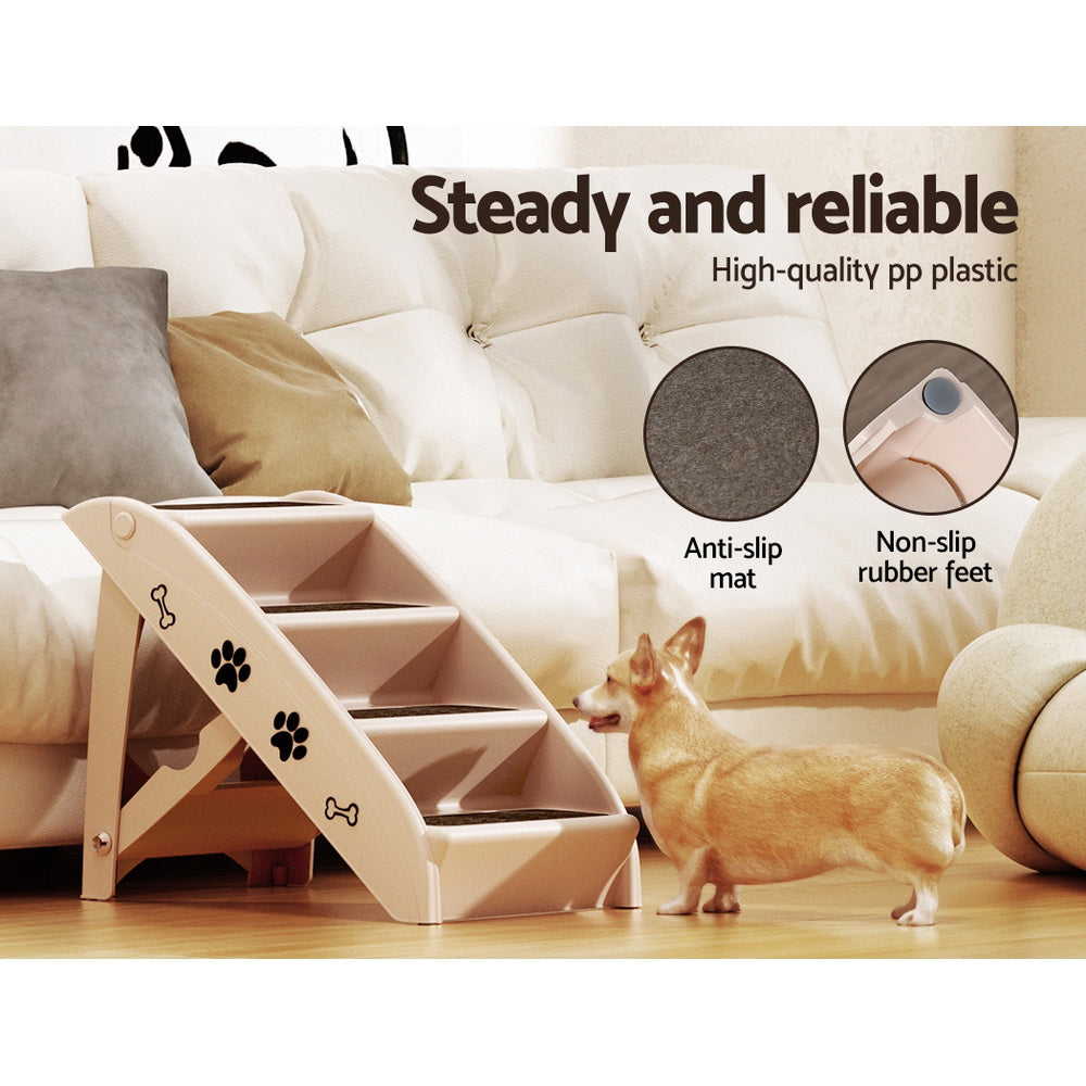 i.Pet Dog Ramp Steps For Bed Sofa Car Pet Stairs Ladder Portable Foldable Beige