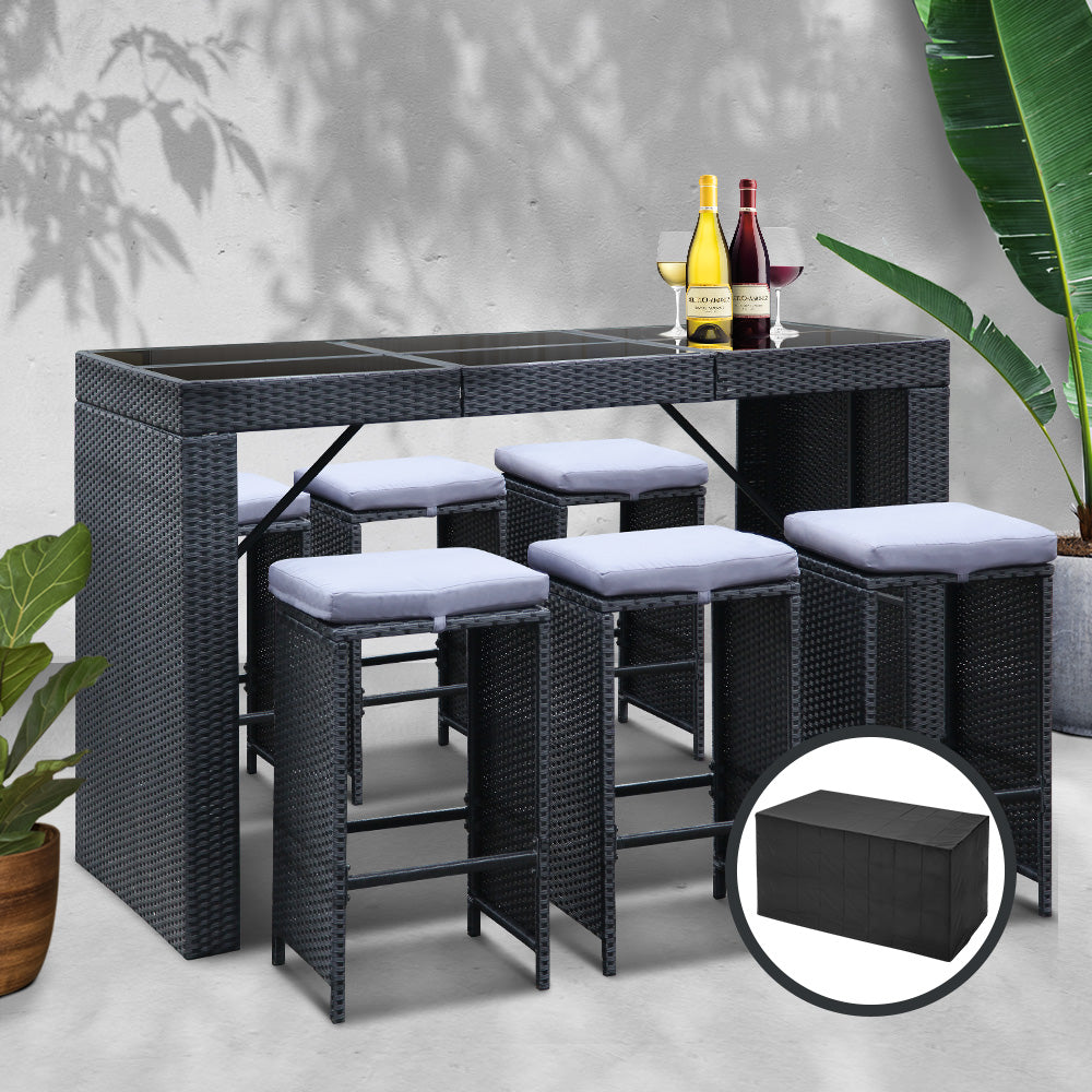 Gardeon 7-Piece Outdoor Bar Set Dining Table Stools Wicker Patio Setting