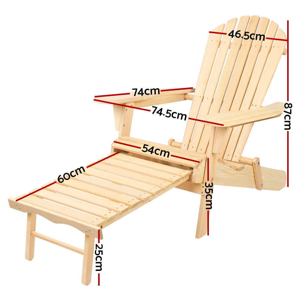 Gardeon 2PC Adirondack Outdoor Chairs Wooden Sun Lounge Patio Furniture Garden Natural
