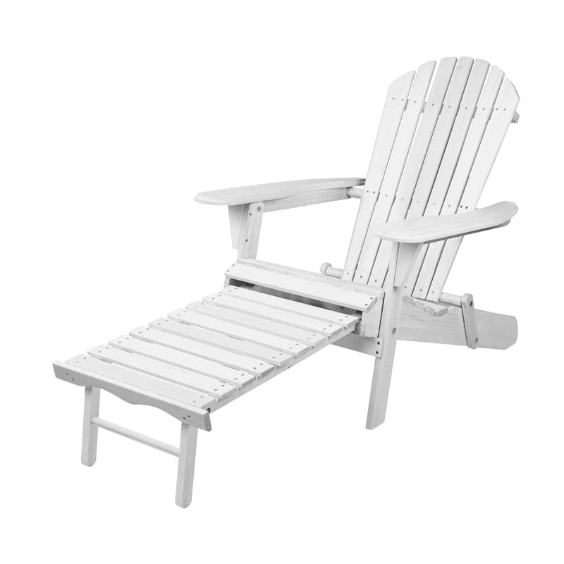 Gardeon Adirondack Beach Chair with Ottoman - White