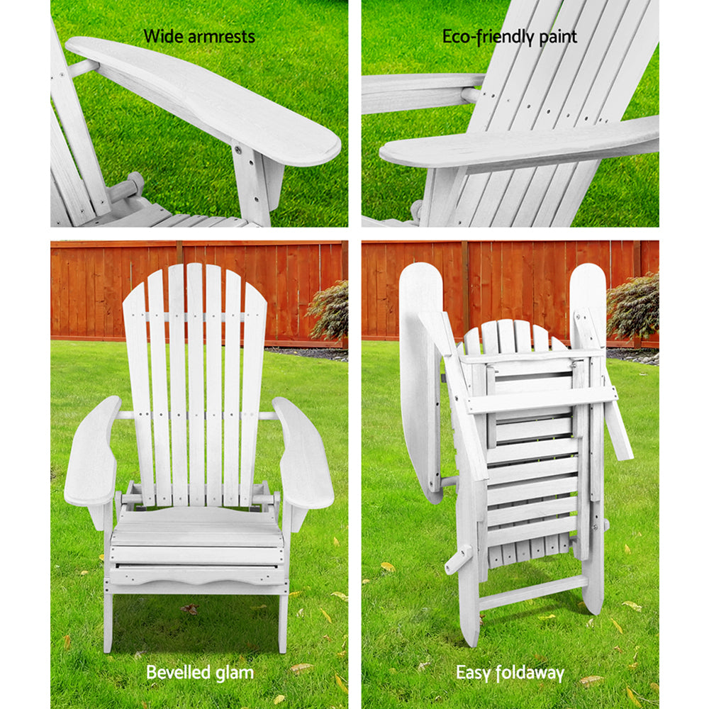 Gardeon 2PC Adirondack Outdoor Chairs Wood Foldable Sun Lounge Patio Furniture