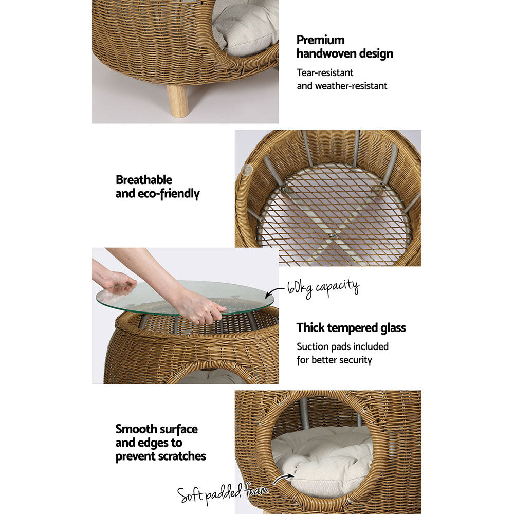 Gardeon Coffee Side Table Wicker Aluminium Desk Pet Bed Storage Outdoor Furniture