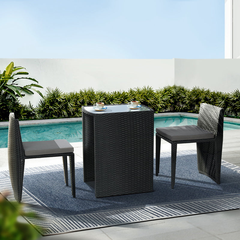 Gardeon 3-Piece Outdoor Dining Set Wicker Table Chairs Bistro Patio Furniture
