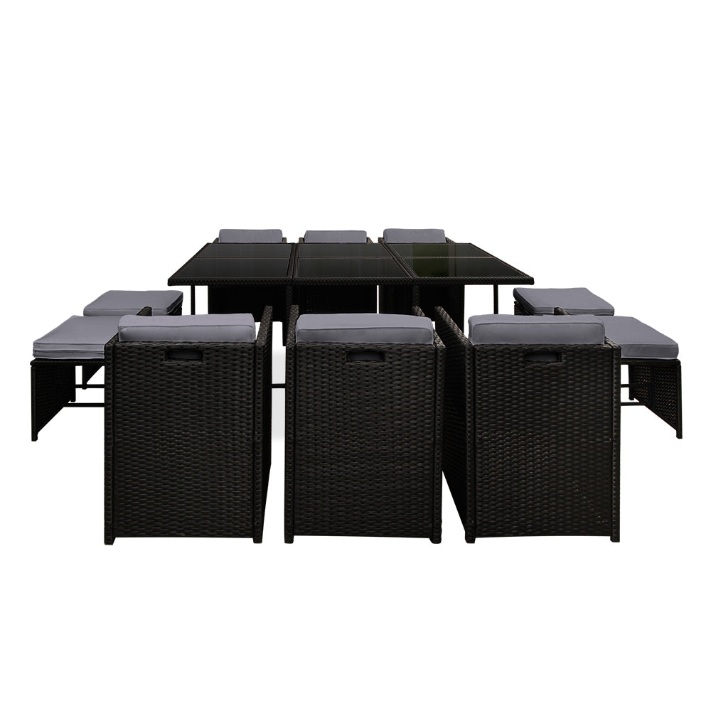 Gardeon Outdoor Dining Set 11 Piece Wicker Table Chairs Setting Black