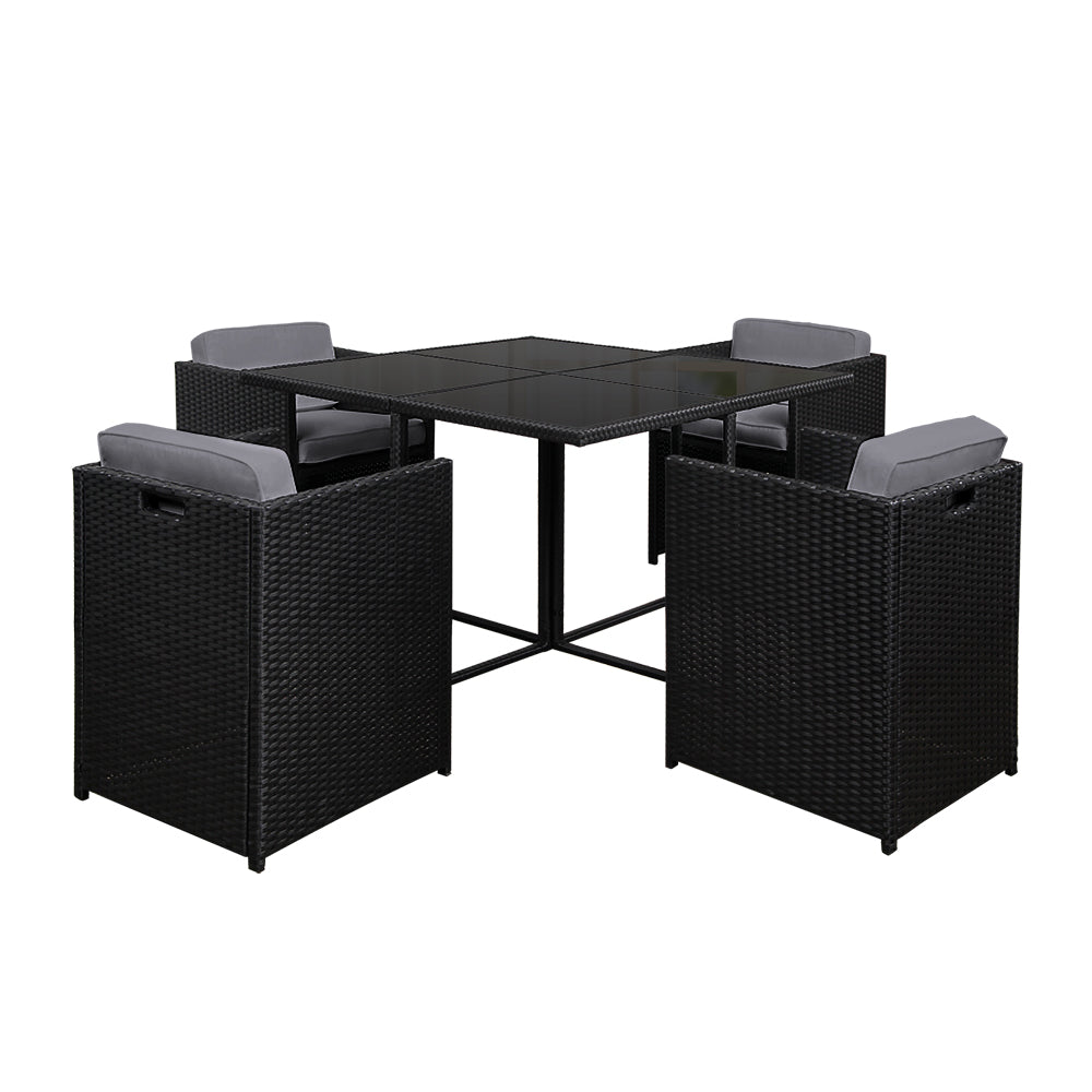 Gardeon Outdoor Dining Set 5 Piece Wicker Table Chairs Setting Black