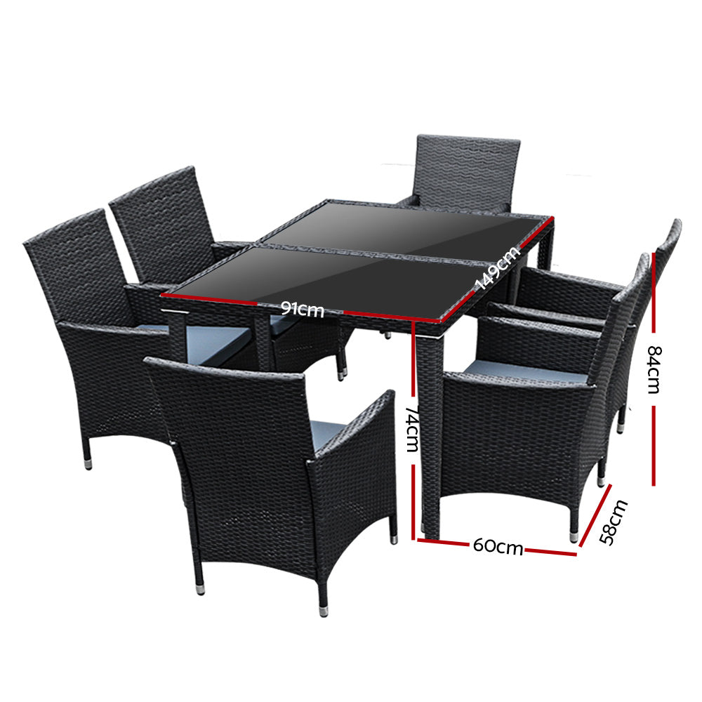 Gardeon Outdoor Dining Set 7 Piece Wicker Lounge Setting Black