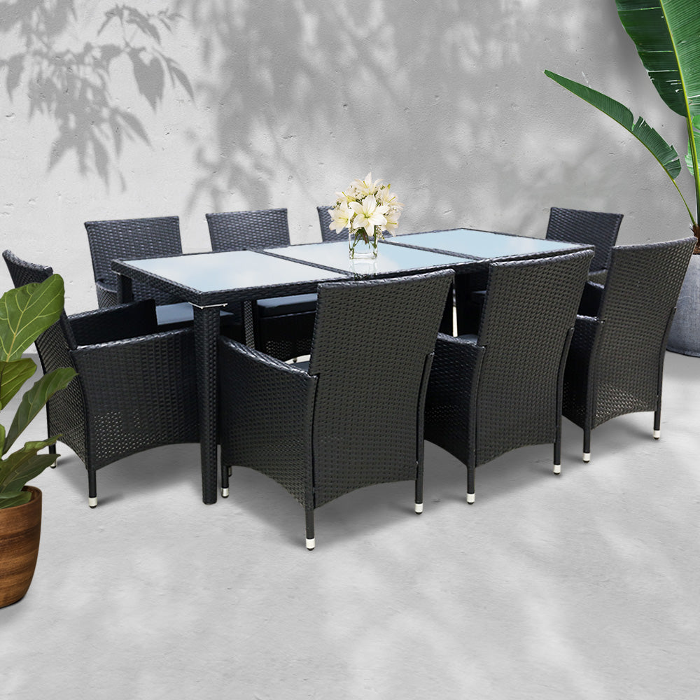 Gardeon Outdoor Dining Set 9 Piece Wicker Lounge Setting Black