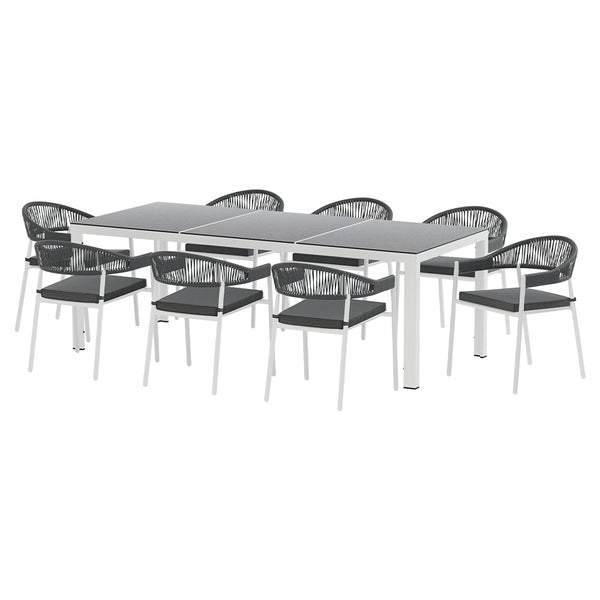 Gardeon 9PCS Outdoor Dining Set Table Chairs Patio Rope Lounge Setting 8-seater