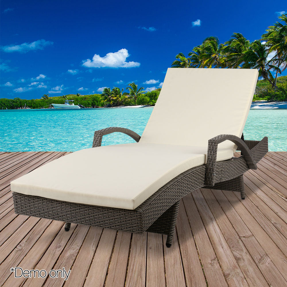 Gardeon Sun Lounge Wicker Lounger Outdoor Furniture Beach Chair Patio Adjustable Cushion Grey&Beige