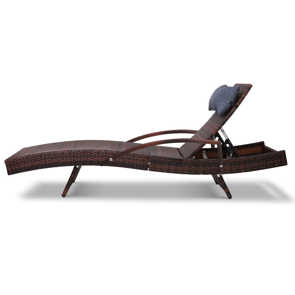 Gardeon 2x Sun Lounge Wicker Lounger Outdoor Furniture Beach Chair Armrest Adjustable Brown
