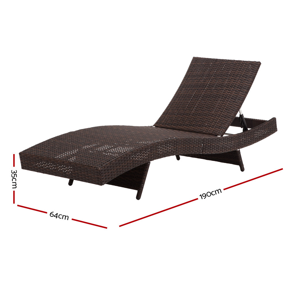 Gardeon Sun Lounge Wicker Lounger Outdoor Furniture Beach Chair Garden Adjustable Brown