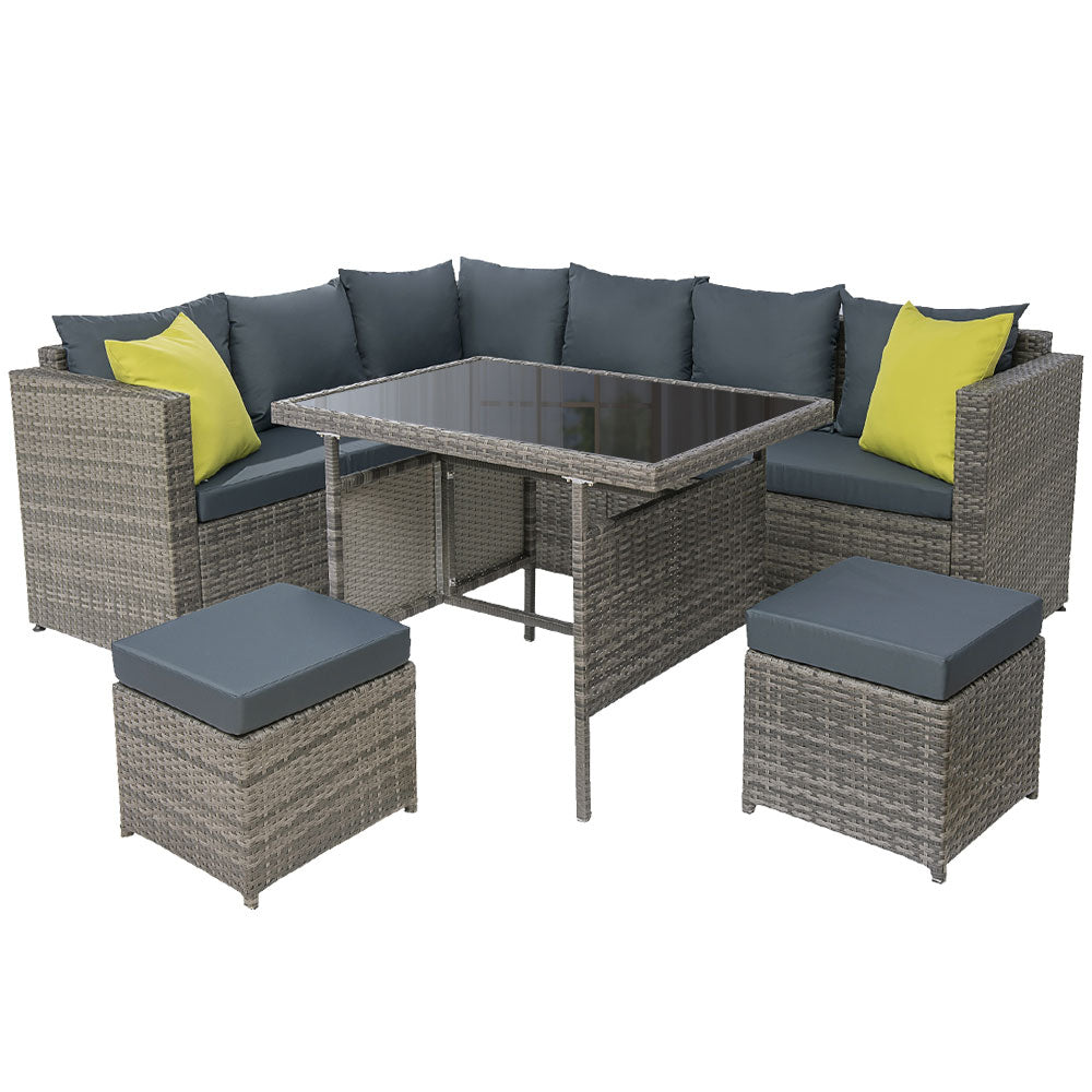 Gardeon Outdoor Dining Set Aluminum Table Chairs Wicker Setting Grey