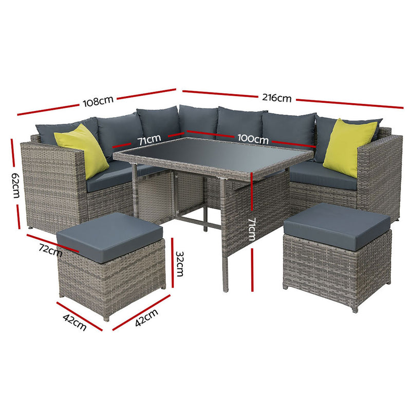 Gardeon Outdoor Furniture Patio Set Dining Sofa Table Chair Lounge Garden Wicker Grey