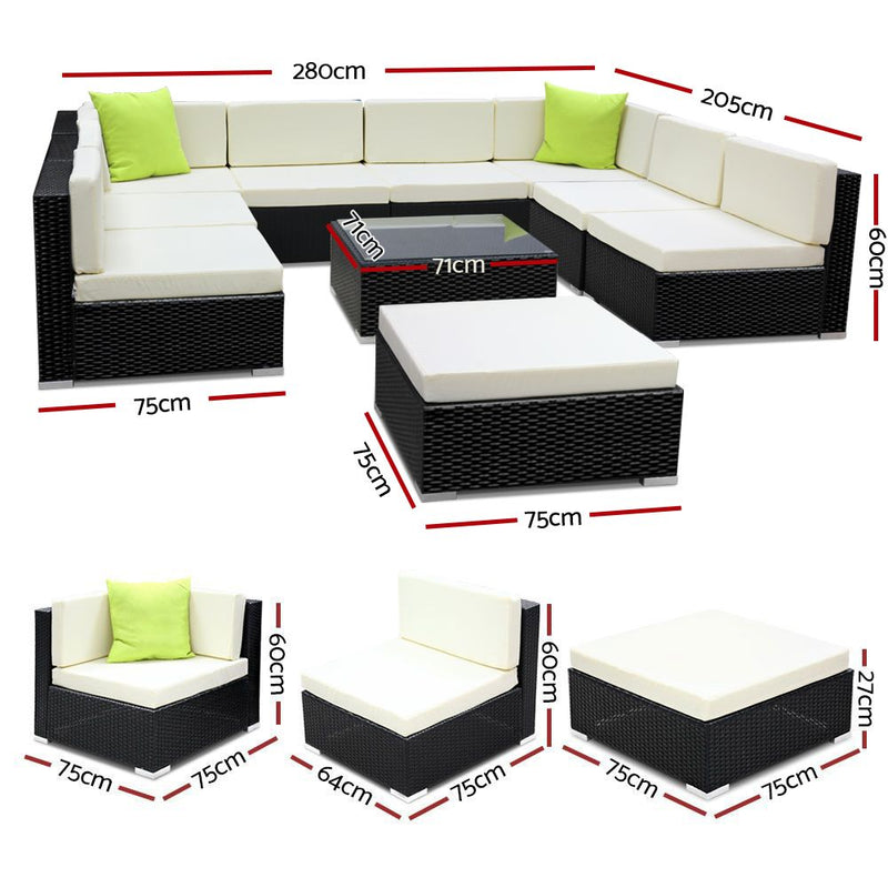 Gardeon 10PC Sofa Set with Storage Cover Outdoor Furniture Wicker