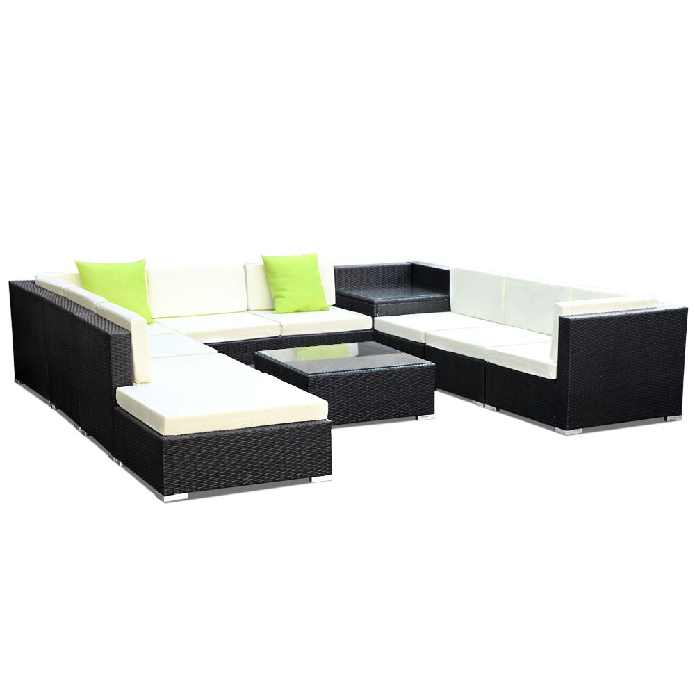 Gardeon 11PC Sofa Set with Storage Cover Outdoor Furniture Wicker