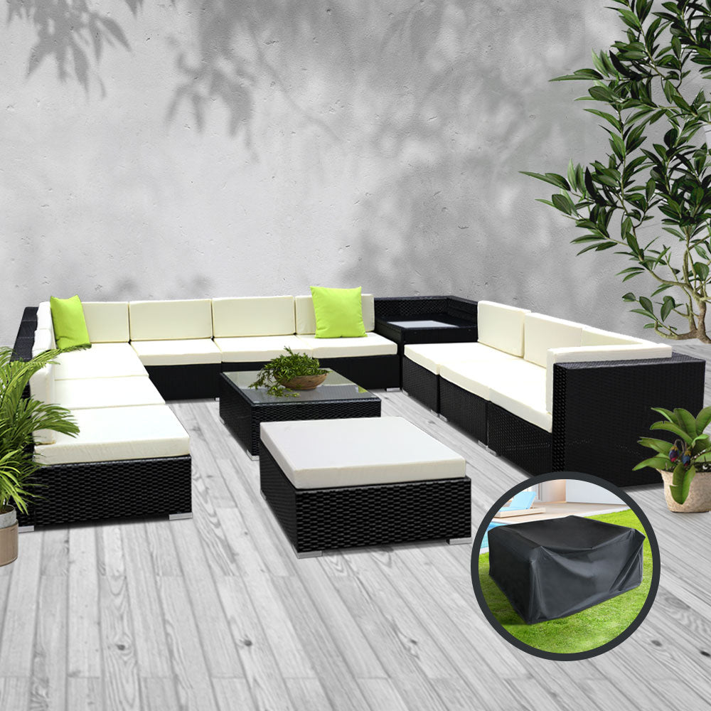 Gardeon 13-Piece Outdoor Sofa Set Wicker Couch Lounge Setting Cover