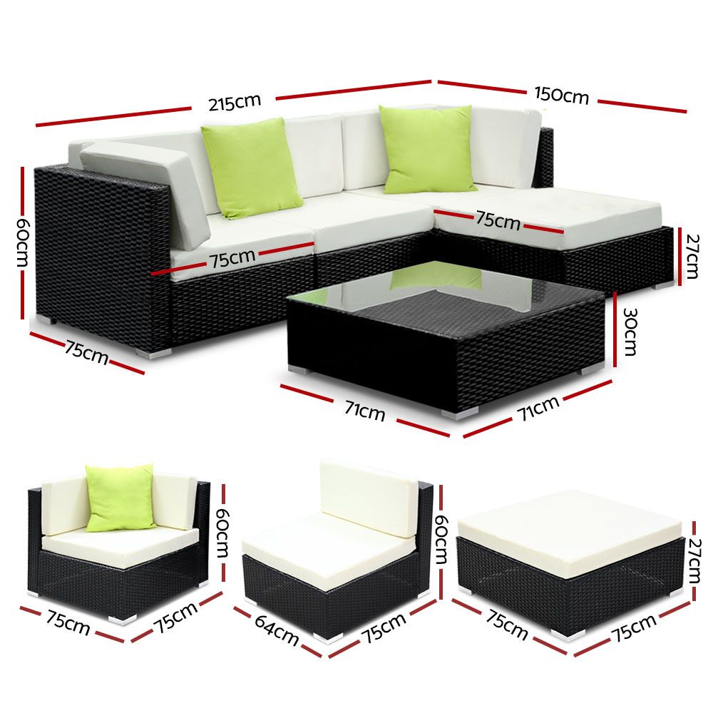 Gardeon 5-Piece Outdoor Sofa Set Wicker Couch Lounge Setting 4 Seater