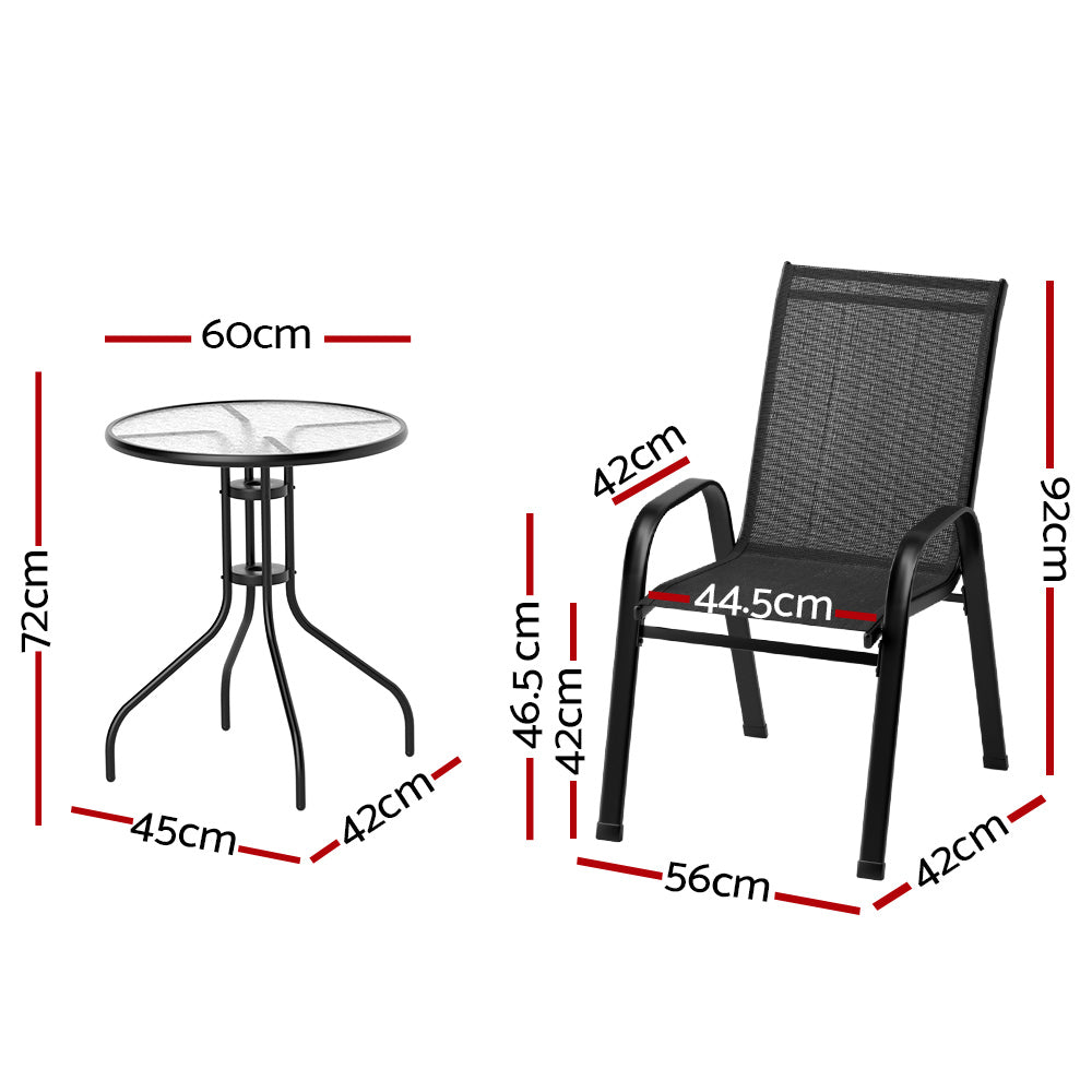 Gardeon 5PC Bistro Set Outdoor Table and Chairs Stackable Outdoor Furniture Black