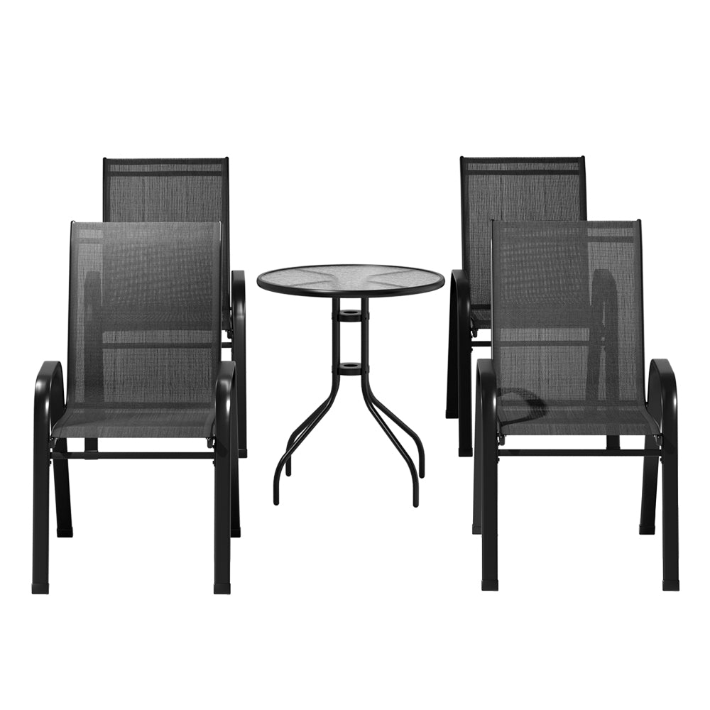 Gardeon 5PC Bistro Set Outdoor Table and Chairs Stackable Outdoor Furniture Black
