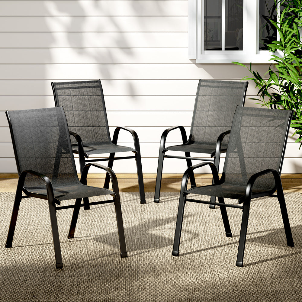 Gardeon 4PC Outdoor Dining Chairs Stackable Lounge Chair Patio Furniture Black