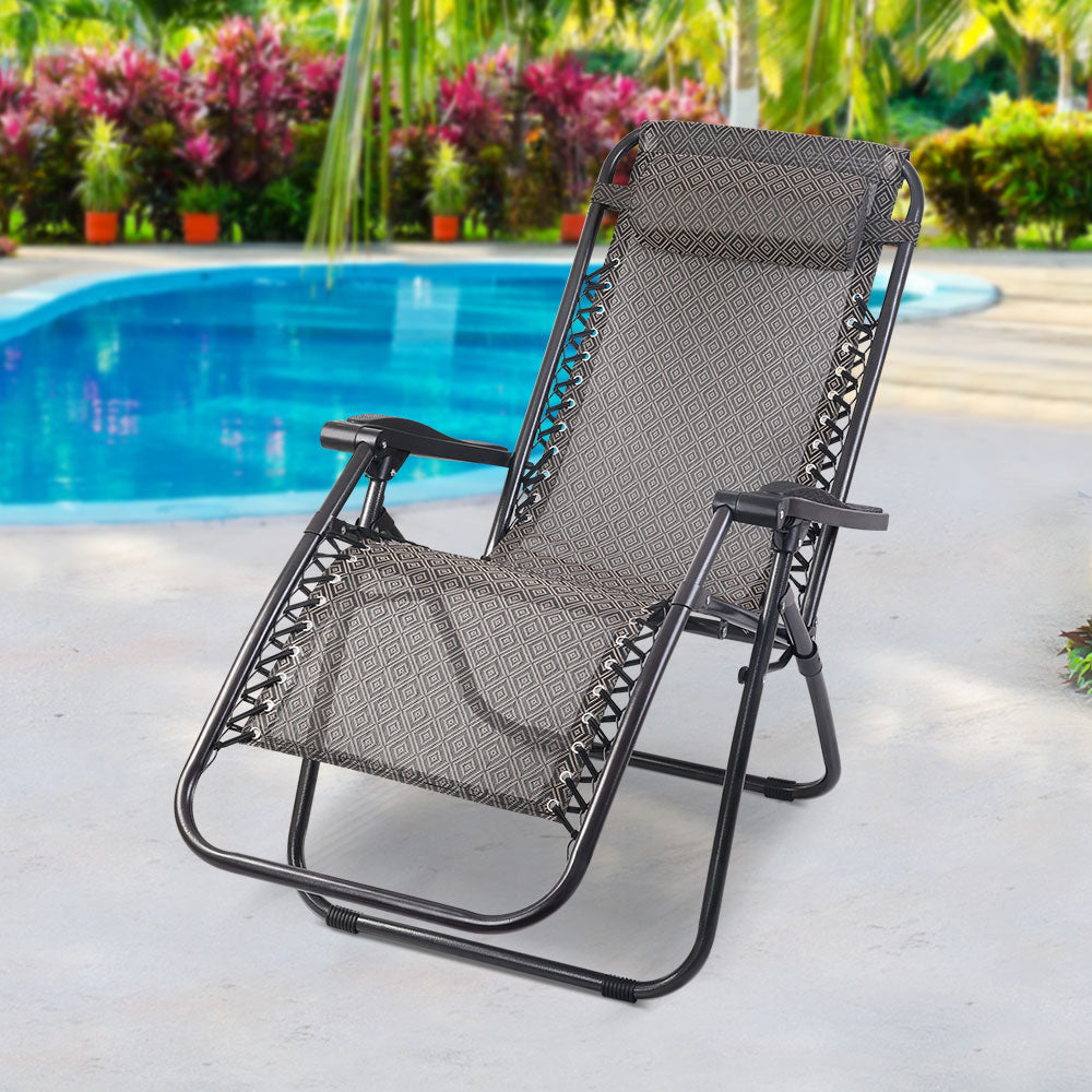 Gardeon 2PC Zero Gravity Chair Folding Outdoor Recliner Adjustable Sun Lounge Camping Beige