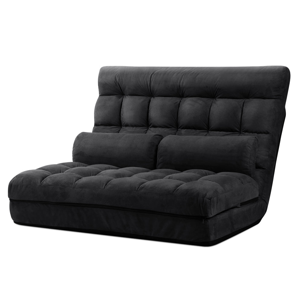Artiss Lounge Sofa Bed 2-seater Charcoal Suede