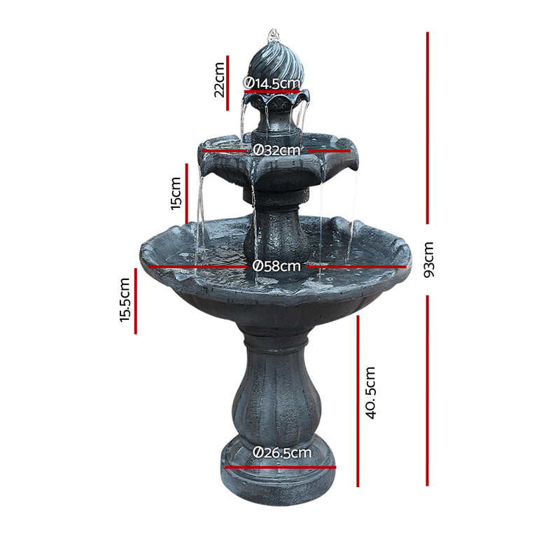 Gardeon 3 Tier Solar Powered Water Fountain - Black