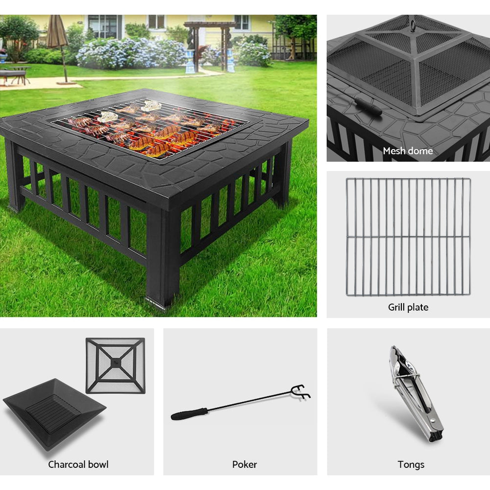 Grillz Fire Pit BBQ Grill 2-In-1 Table
